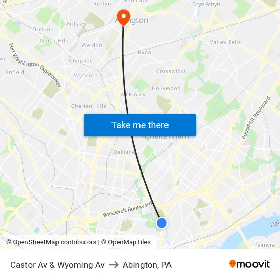Castor Av & Wyoming Av to Abington, PA map