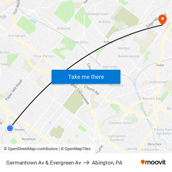 Germantown Av & Evergreen Av to Abington, PA map