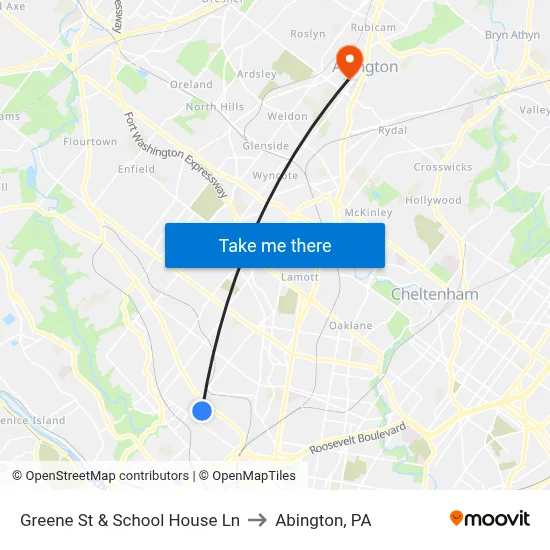 Greene St & School House Ln to Abington, PA map