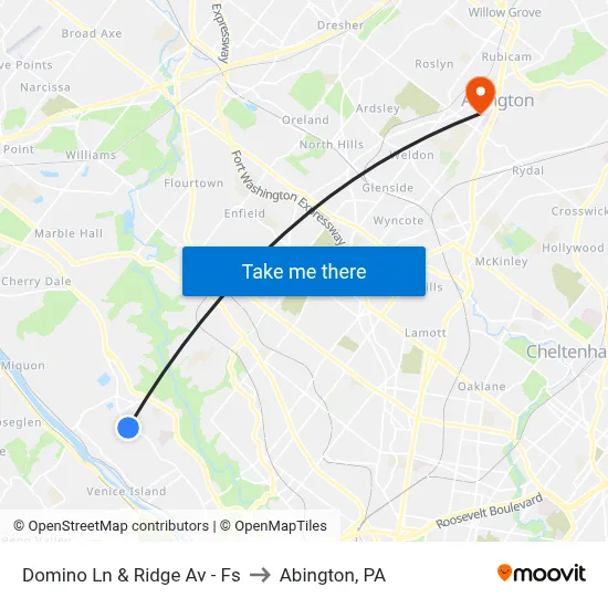 Domino Ln & Ridge Av - Fs to Abington, PA map