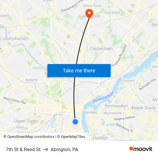 7th St & Reed St to Abington, PA map