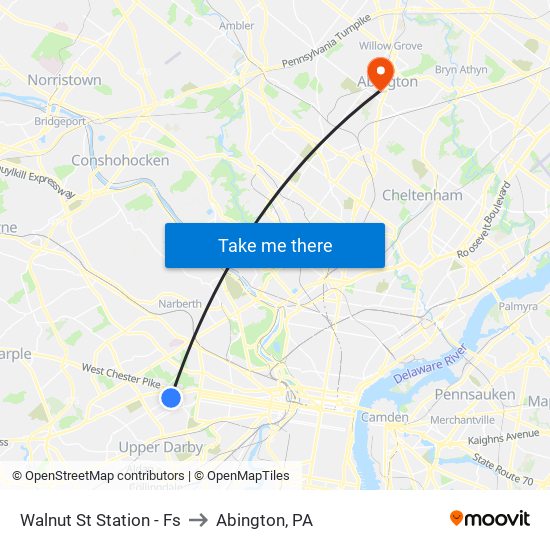 Walnut St Station - Fs to Abington, PA map