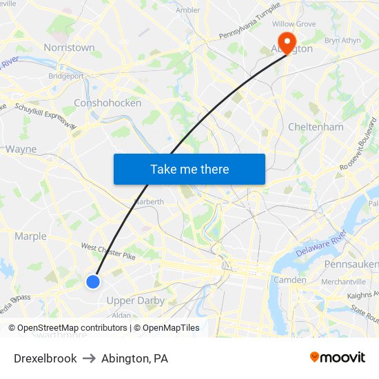Drexelbrook to Abington, PA map