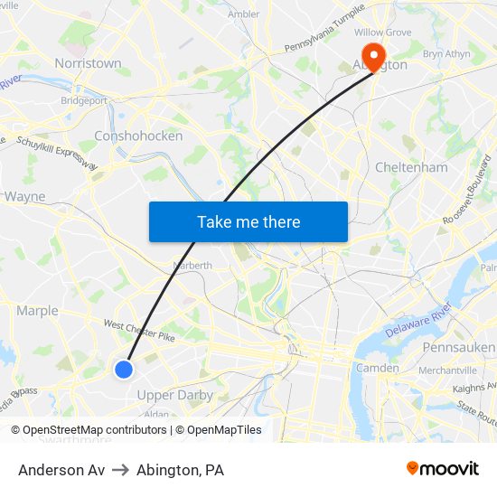 Anderson Av to Abington, PA map