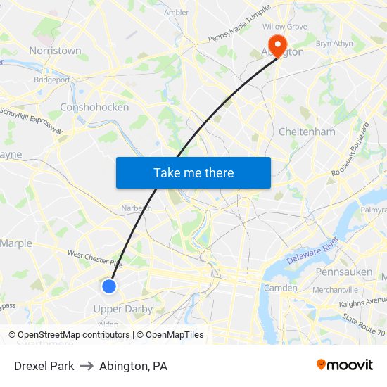Drexel Park to Abington, PA map