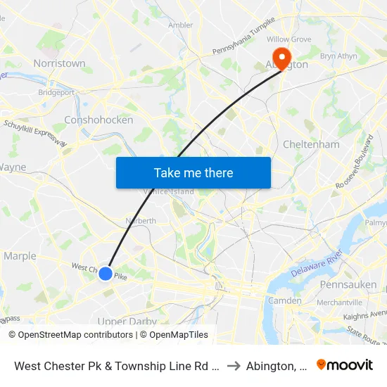 West Chester Pk & Township Line Rd - Fs to Abington, PA map