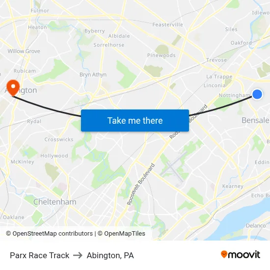 Parx Race Track to Abington, PA map