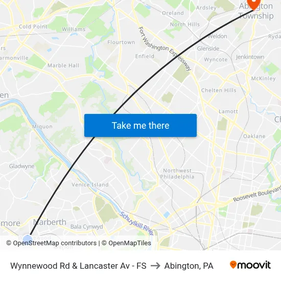 Wynnewood Rd & Lancaster Av - FS to Abington, PA map