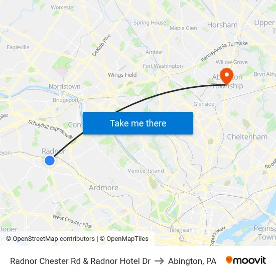 Radnor Chester Rd & Radnor Hotel Dr to Abington, PA map