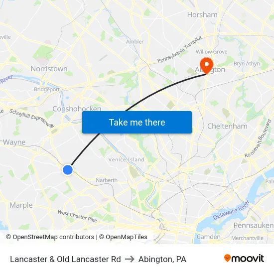 Lancaster & Old Lancaster Rd to Abington, PA map