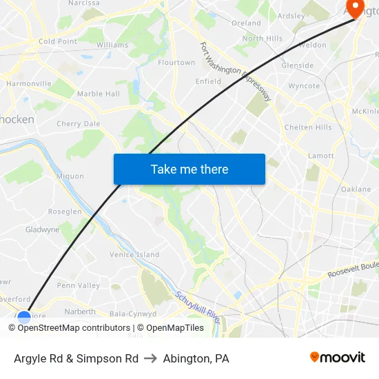 Argyle Rd & Simpson Rd to Abington, PA map