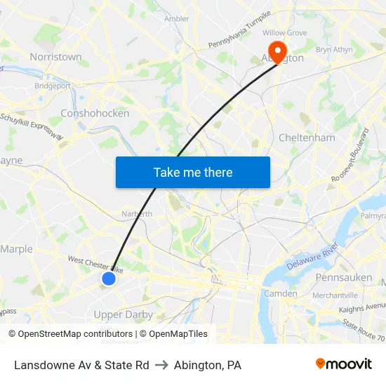 Lansdowne Av & State Rd to Abington, PA map