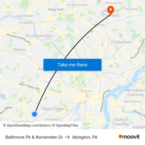 Baltimore Pk & Norwinden Dr to Abington, PA map