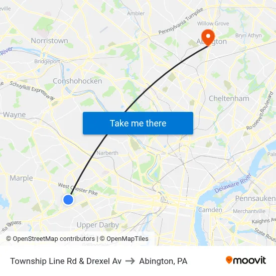 Township Line Rd & Drexel Av to Abington, PA map