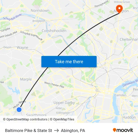 Baltimore Pike & State St to Abington, PA map