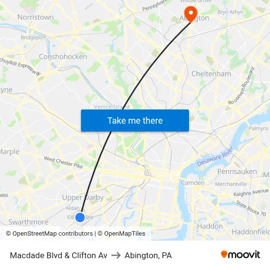 Macdade Blvd & Clifton Av to Abington, PA map