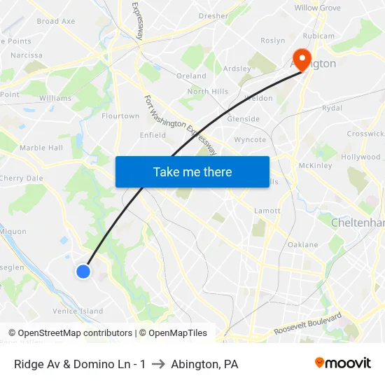 Ridge Av & Domino Ln - 1 to Abington, PA map