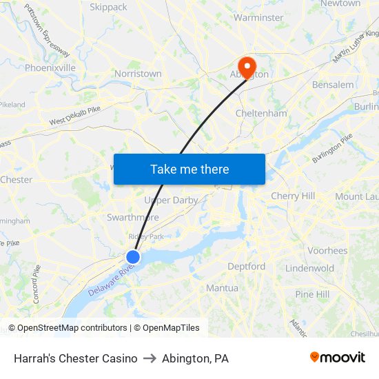 Harrah's Chester Casino to Abington, PA map