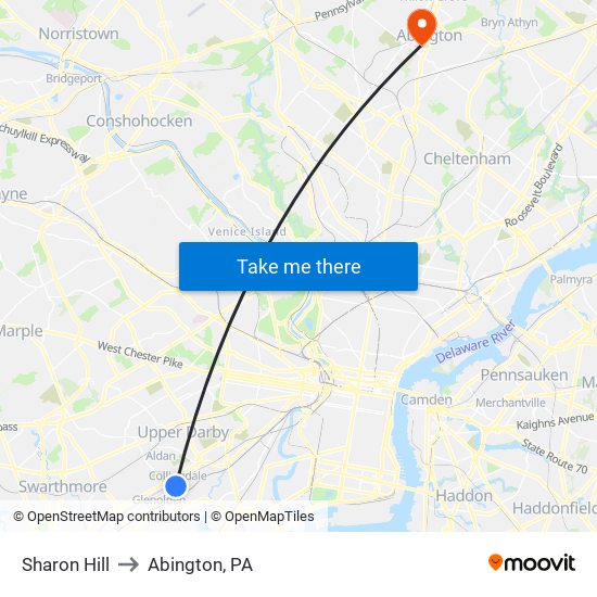 Sharon Hill to Abington, PA map