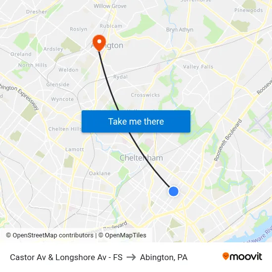 Castor Av & Longshore Av - FS to Abington, PA map