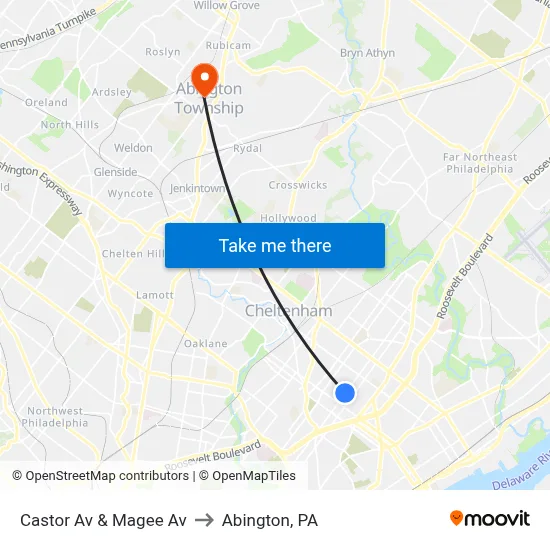 Castor Av & Magee Av to Abington, PA map