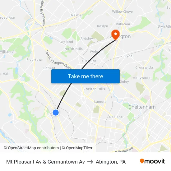 Mt Pleasant Av & Germantown Av to Abington, PA map