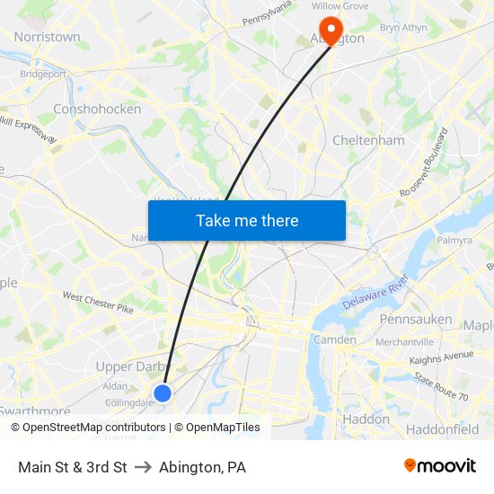 Main St & 3rd St to Abington, PA map