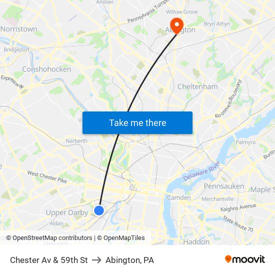 Chester Av & 59th St to Abington, PA map