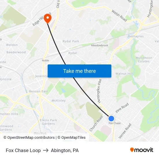 Fox Chase Loop to Abington, PA map