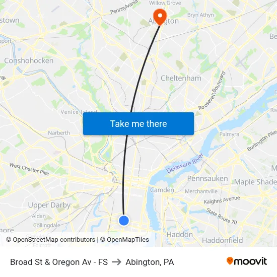 Broad St & Oregon Av - FS to Abington, PA map