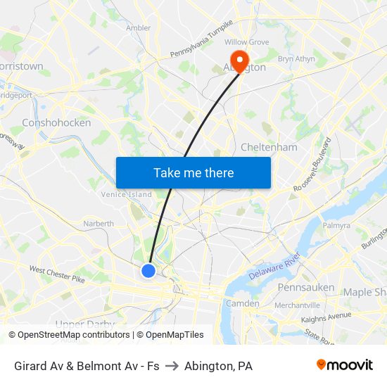Girard Av & Belmont Av - Fs to Abington, PA map