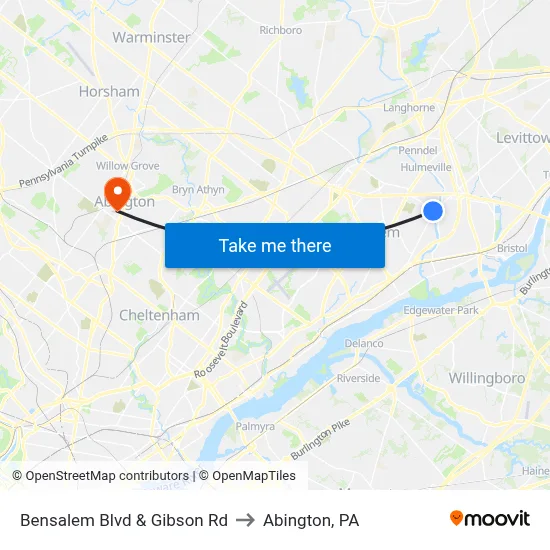Bensalem Blvd & Gibson Rd to Abington, PA map
