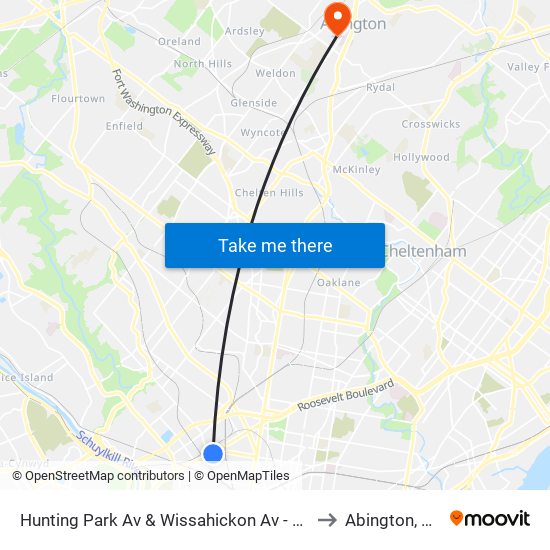 Hunting Park Av & Wissahickon Av - FS to Abington, PA map