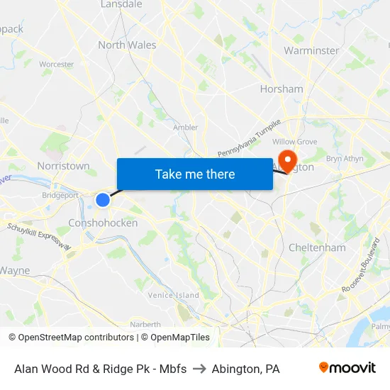 Alan Wood Rd & Ridge Pk - Mbfs to Abington, PA map