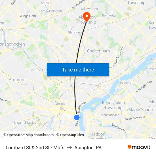 Lombard St & 2nd St - Mbfs to Abington, PA map