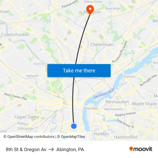 8th St & Oregon Av to Abington, PA map