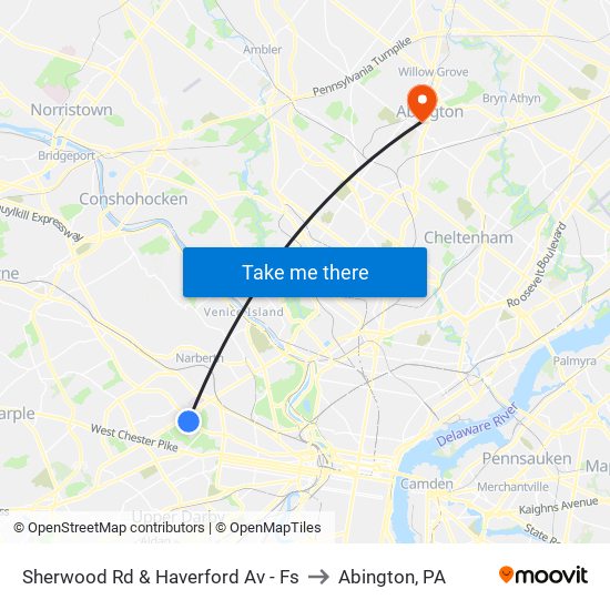 Sherwood Rd & Haverford Av - Fs to Abington, PA map