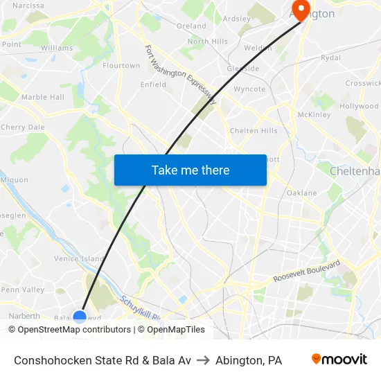 Conshohocken State Rd & Bala Av to Abington, PA map