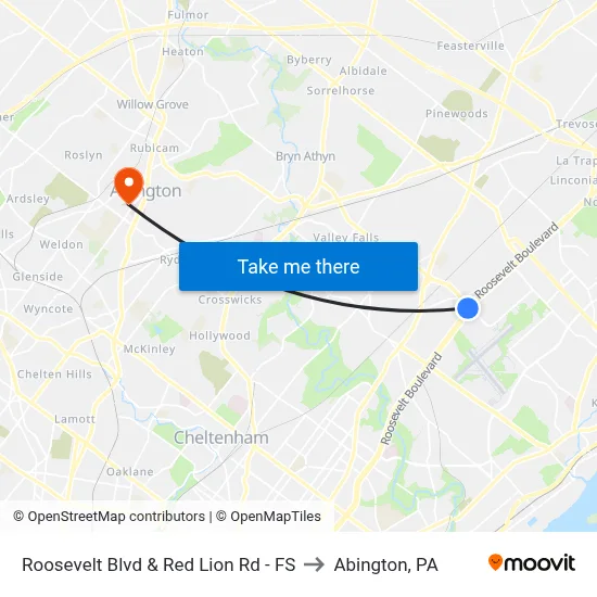 Roosevelt Blvd & Red Lion Rd - FS to Abington, PA map