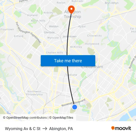 Wyoming Av & C St to Abington, PA map