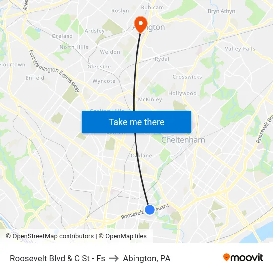 Roosevelt Blvd & C St - Fs to Abington, PA map