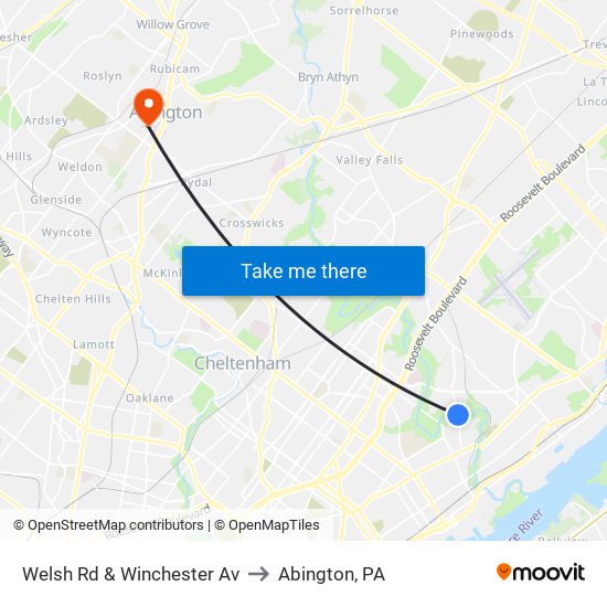 Welsh Rd & Winchester Av to Abington, PA map