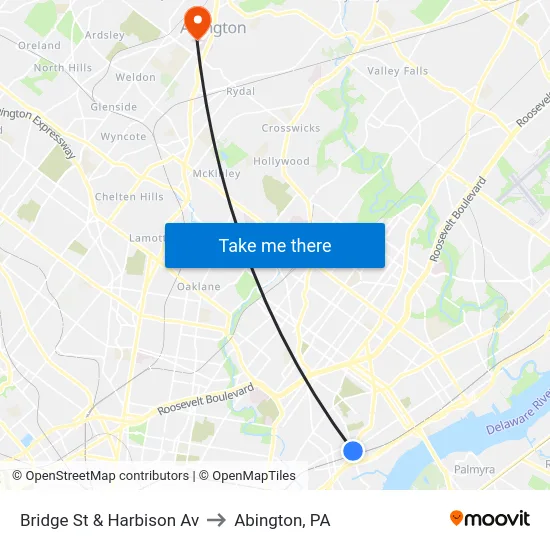 Bridge St & Harbison Av to Abington, PA map