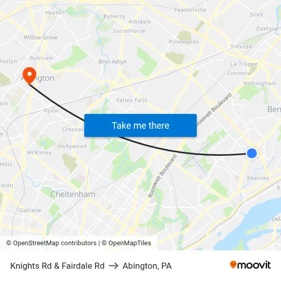Knights Rd & Fairdale Rd to Abington, PA map