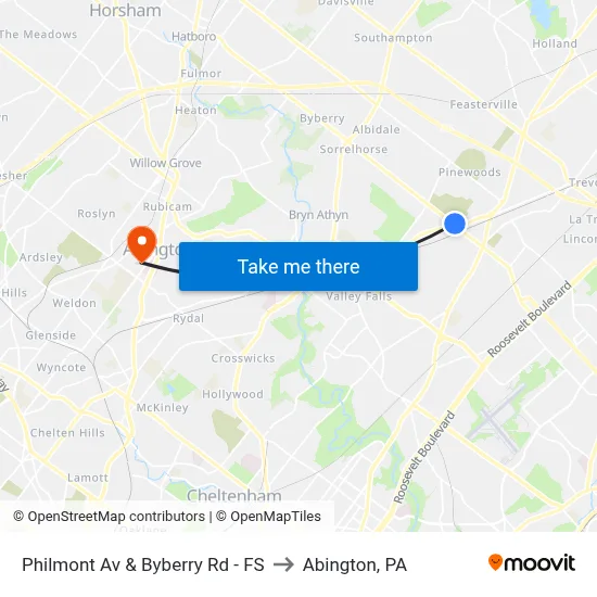 Philmont Av & Byberry Rd - FS to Abington, PA map