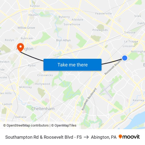 Southampton Rd & Roosevelt Blvd - FS to Abington, PA map