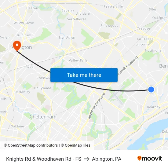 Knights Rd & Woodhaven Rd - FS to Abington, PA map