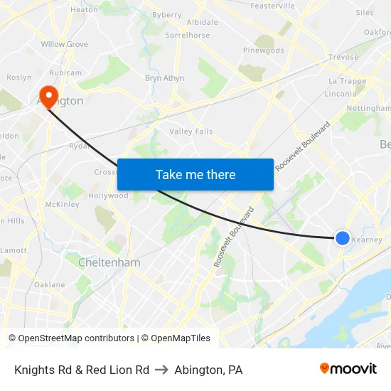 Knights Rd & Red Lion Rd to Abington, PA map