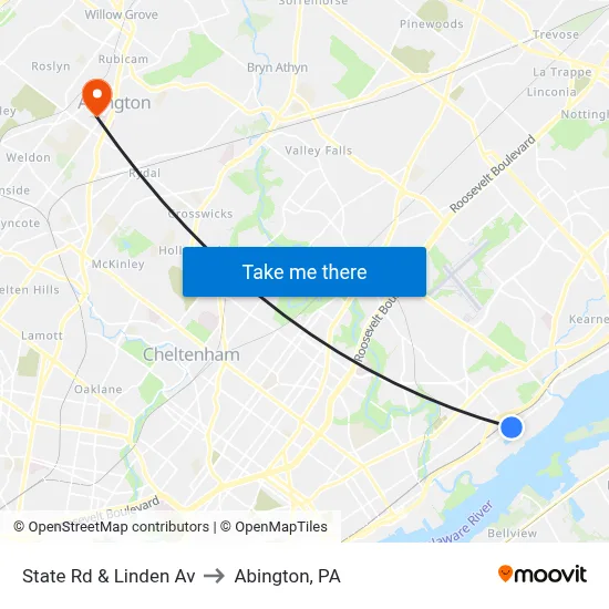 State Rd & Linden Av to Abington, PA map