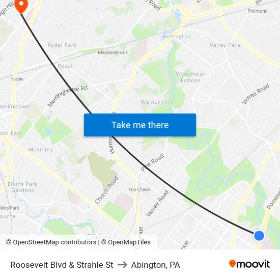 Roosevelt Blvd & Strahle St to Abington, PA map